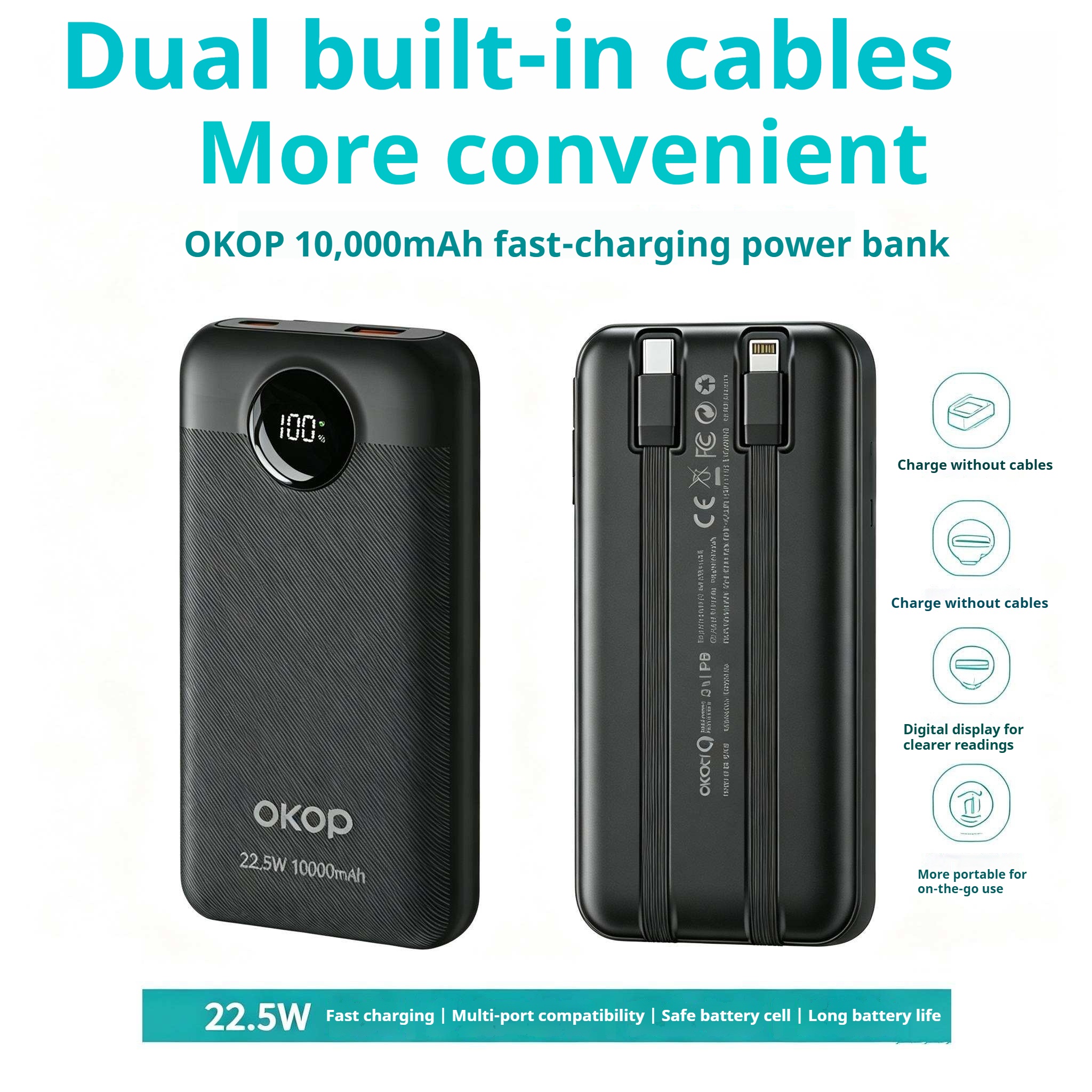 KP-728 Best-selling 10,000mAh High-capacity Power Bank With Digital Display Lightweight Portable And In-stock At The Factory photo 3