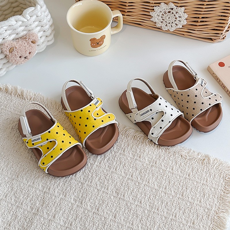 2026 Summer New Kids Sandals, Soft Light Sole Girls Shoes, Fashion Polka Dot Hook & Loop Beach Shoes For Little Middle Big Kids photo 3