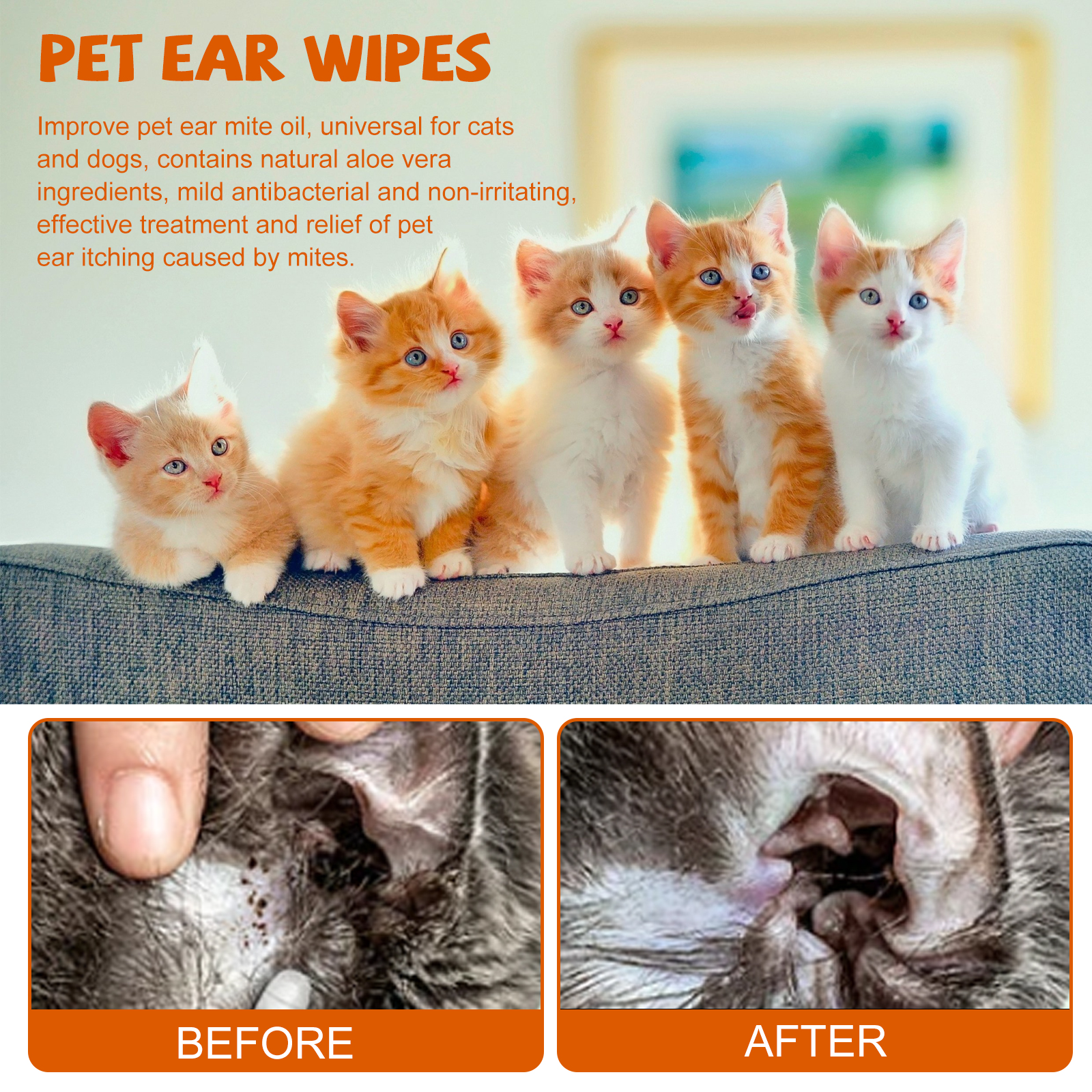 Yegbong Pet Ear Wipes, Pet Ear Cleaning Deodorizing Removing Mite And Earwax Cleaning Wipes photo 6