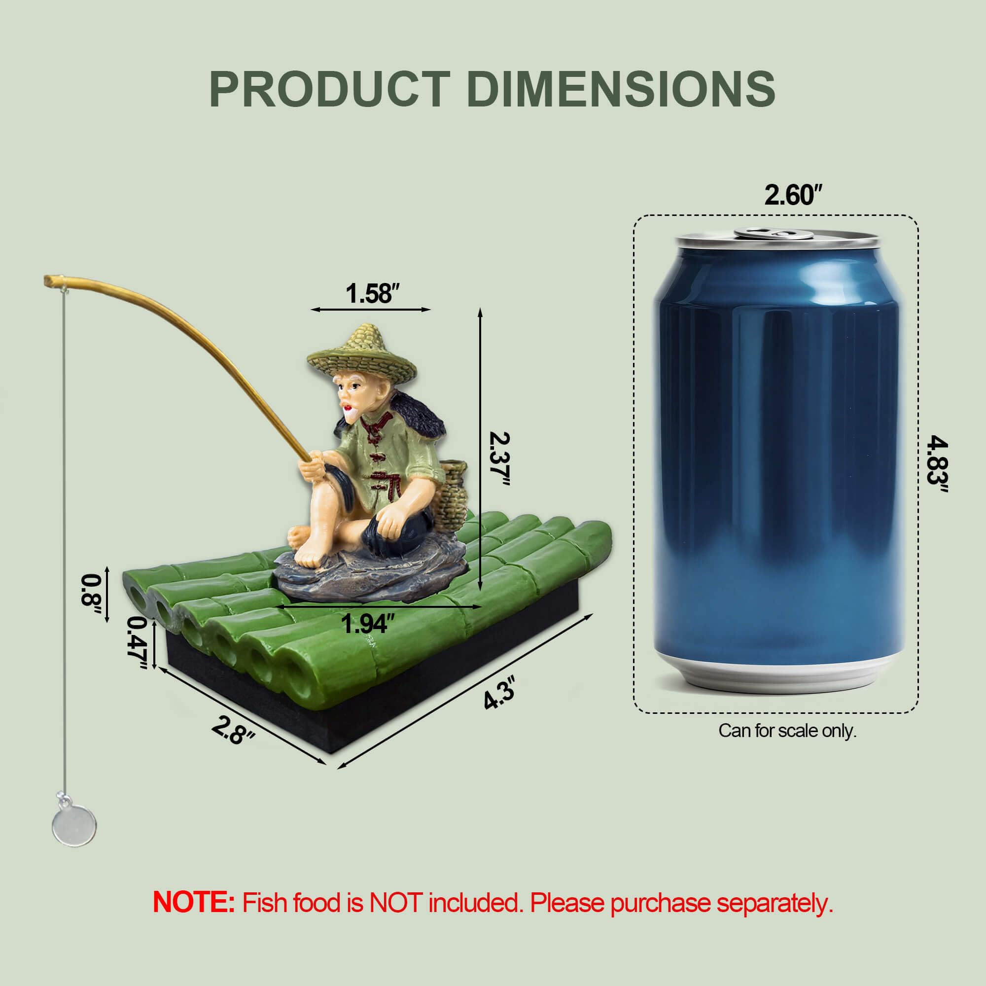 2-in-1 Floating Aquarium Decor, Interactive Floating Fish Tank Fisherman Decorations On PVC Bamboo Raft With Stable EVA Pad Buoyancy For Guppy, Small Schooling Species, Paludarium And Zen Pond photo 7