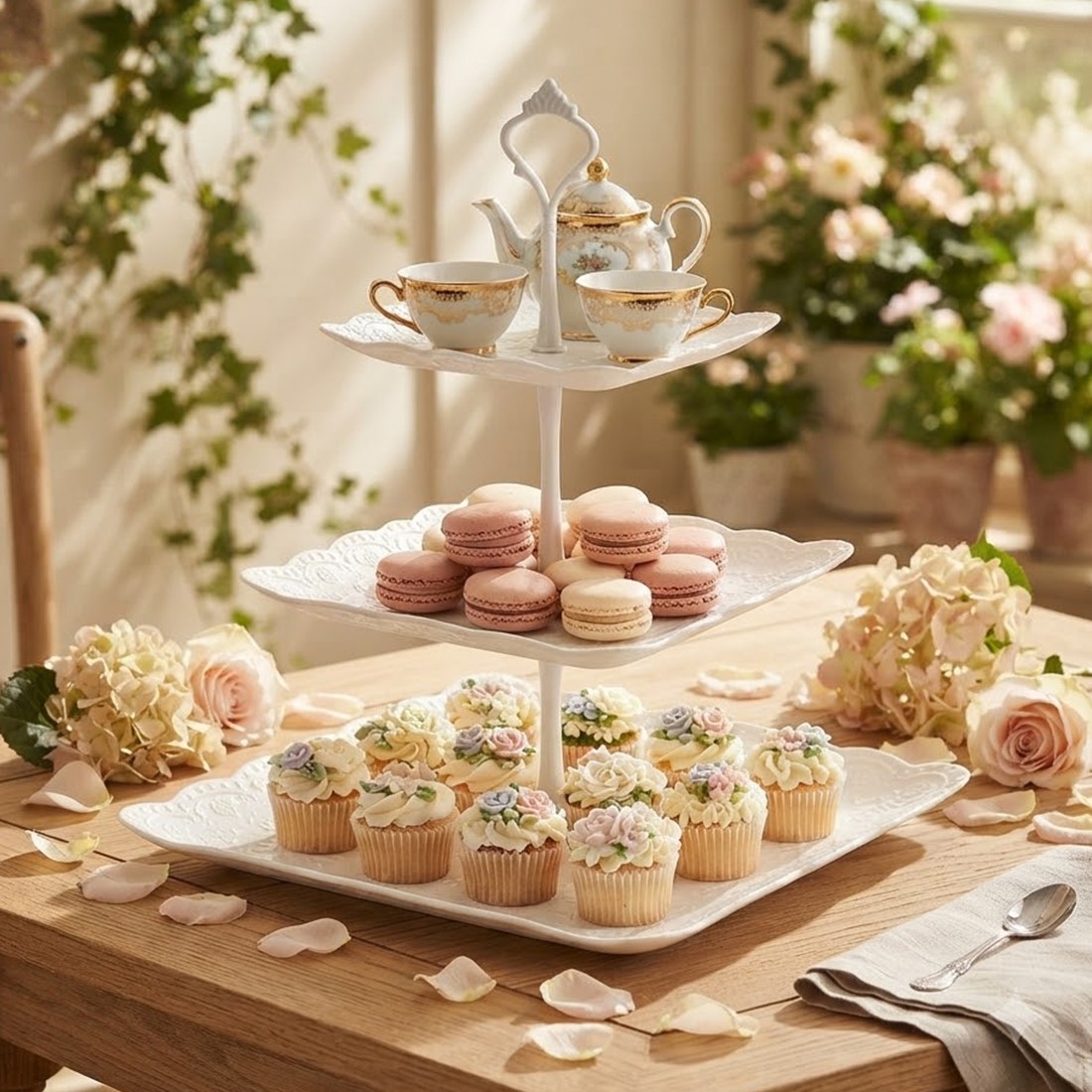 3PCS 3 Tier Cake Stand Afternoon Tea Wedding Plates Party Embossed Tableware photo 5