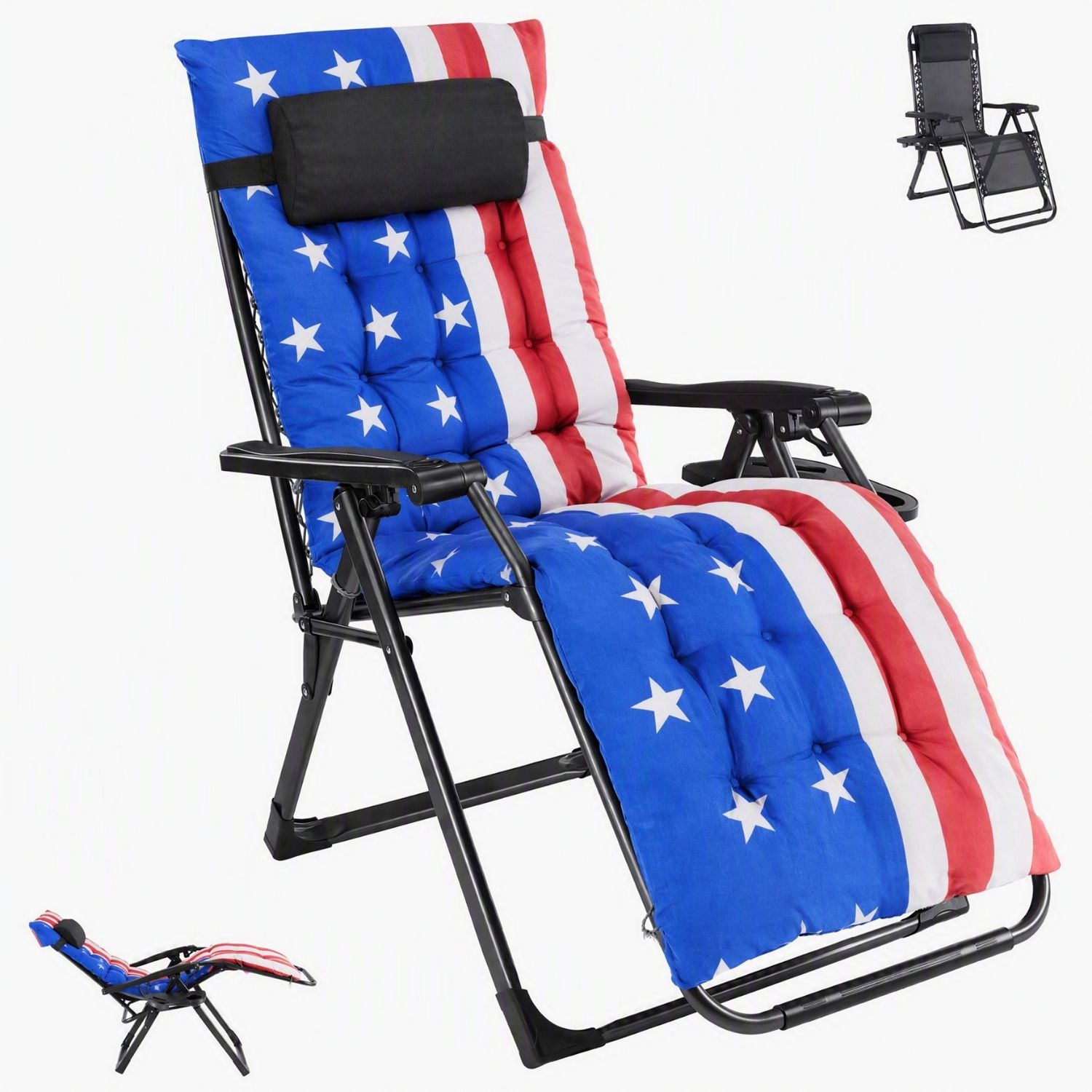 Zero Gravity Chair With Cushion, Folding Outdoor Lounge Chair With Cup Holder And Headrest For Patio, Strong Capacity photo 3