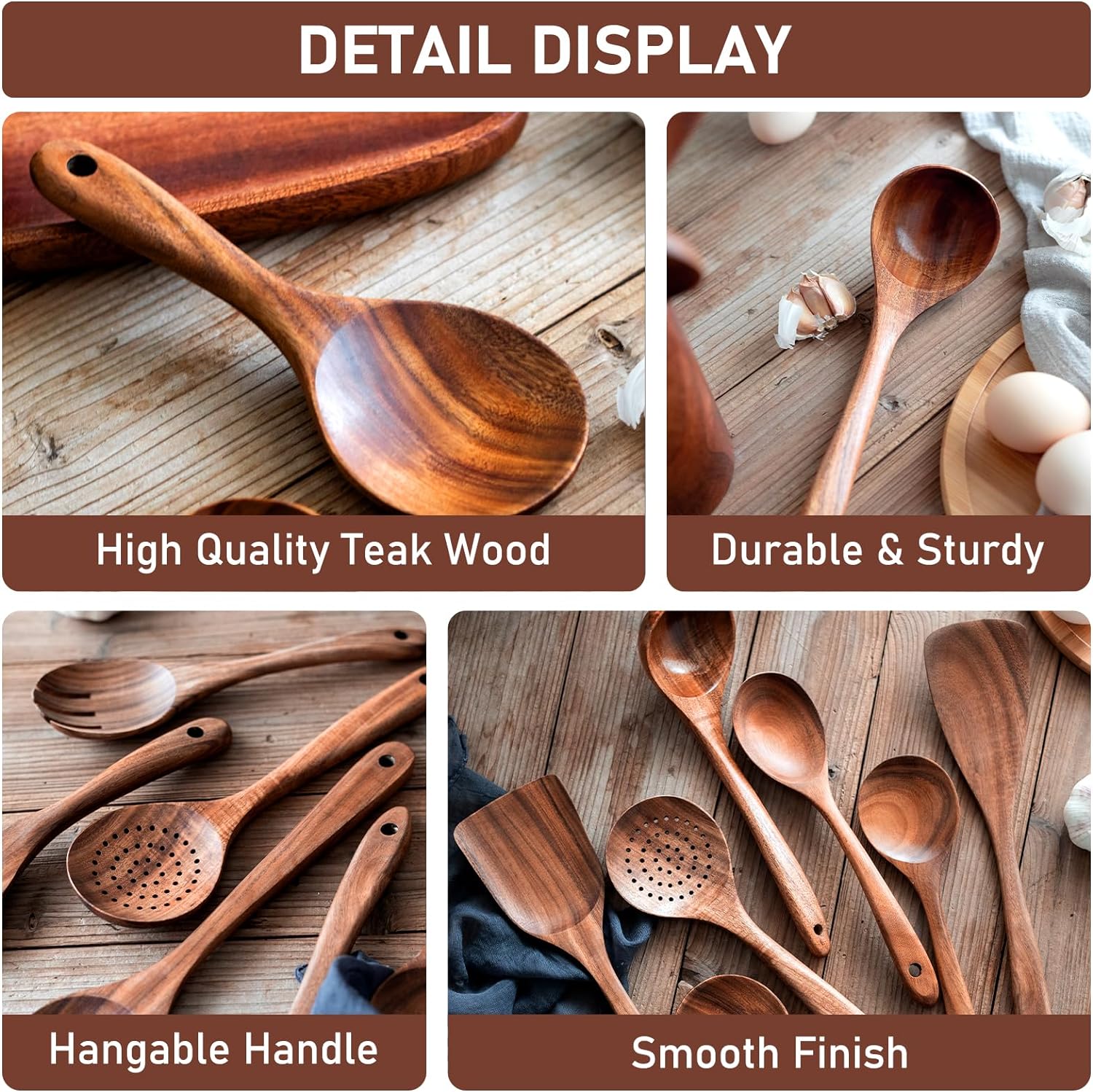 Wooden Utensils Set For Kitchen Messon Handmade Natural Wooden Cooking Spoons photo 2