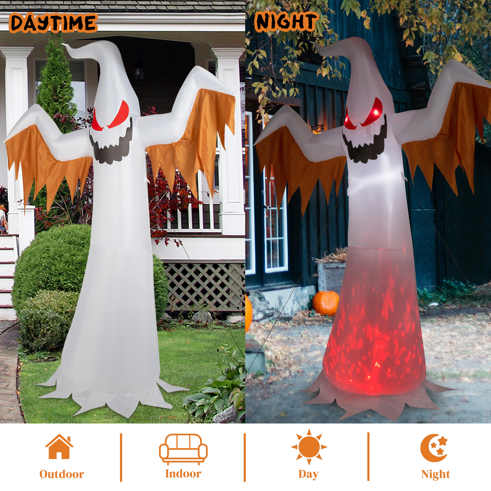 Replace 50904039 12ft 4pcs LED Lights Giant Scary Ghost Flames And Flashing Red Eyes Inflatable Halloween Decoration photo 3