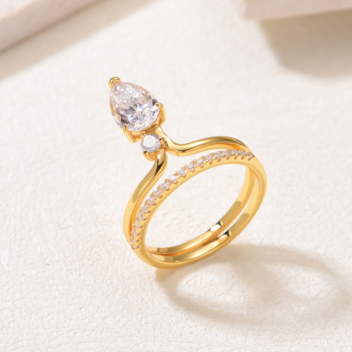 S925 Silver Gold Plated 6x9mm Pear Moissanite Bridal Ring Set D Color VVS1 Wave Pave Band US 6-9 GRA Certified Gift Box photo 4