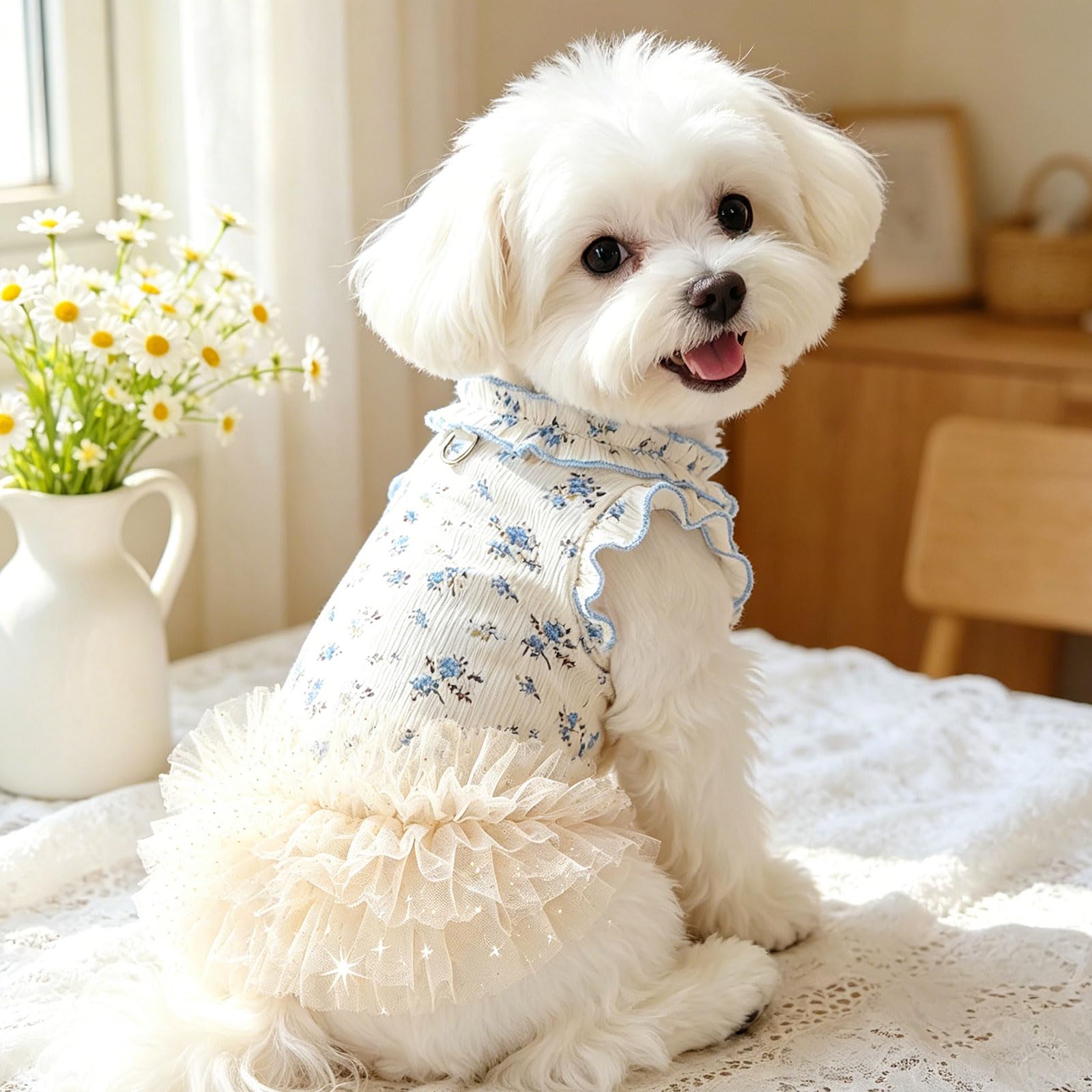 Dog Dresses For Small Dogs Girl,Floral Dog Tutu Dress,Pet Clothes For Puppy Small Cats Cute Dog Princess Skirt For Female Pet Birthday Party Outfit photo 2