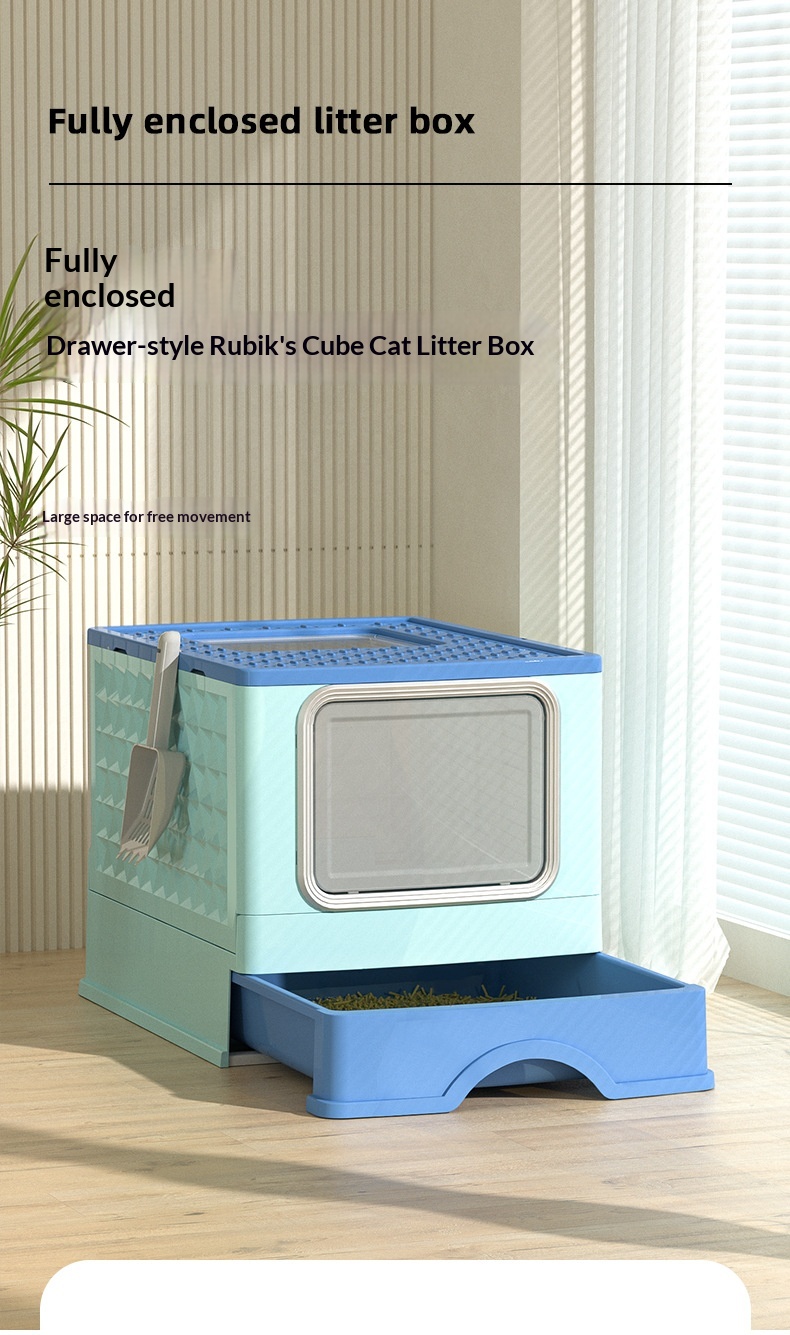 Extra-large Fully Enclosed Drawer-Type Foldable Cat Litter Box photo 8