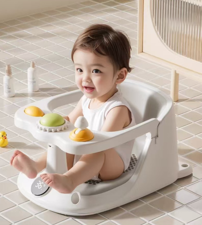 Baby Bath Seat Non-Slip Soft Toddler Bath Chair Suction Cups Temperature Display photo 4