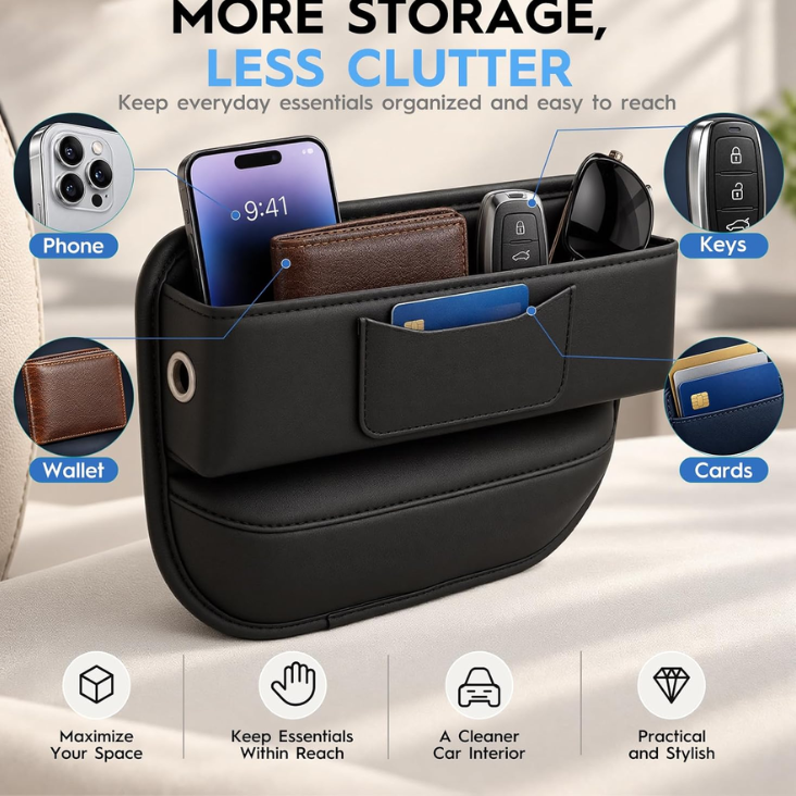 Car Seat Gap Filler Organizer Car Console Leather Storage Box Men Car Interior Accessories,Car Front Seat Storage For Holding Sunglasses Phone Ticket Card,SUV Truck Necessities photo 3