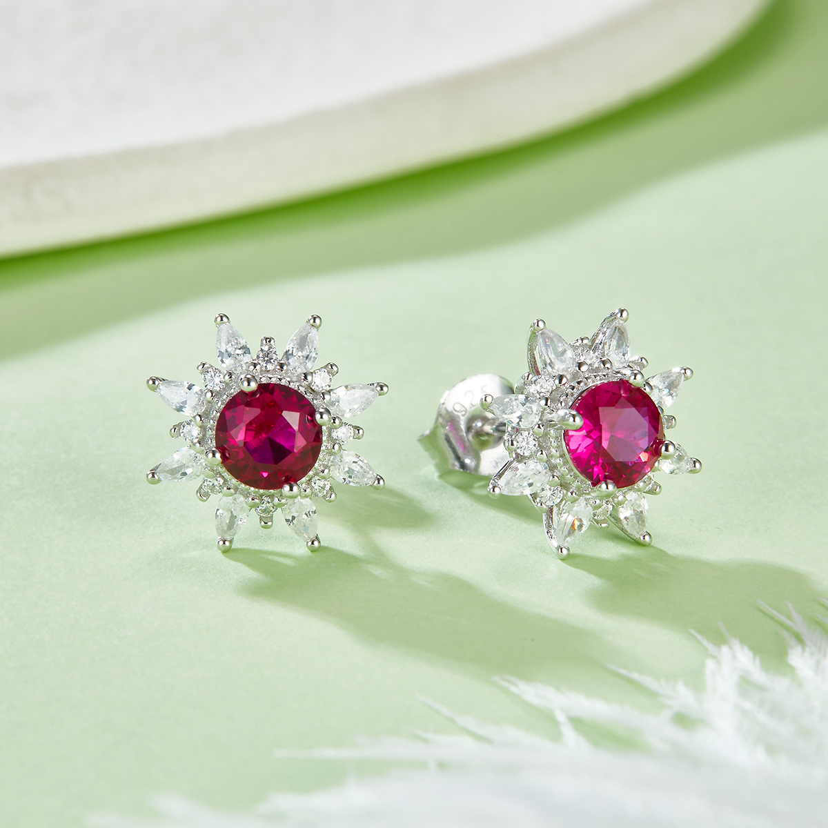 S925 Silver 2.6g Star Design Lab-Created Ruby Stud Earrings, 0.5ct 5mm, Pair photo 2