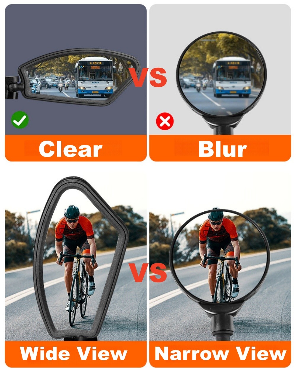 2Pcs Bike Mirror Rotaty Round Rectangle Handlebar Bicycle Rear View Glass photo 7