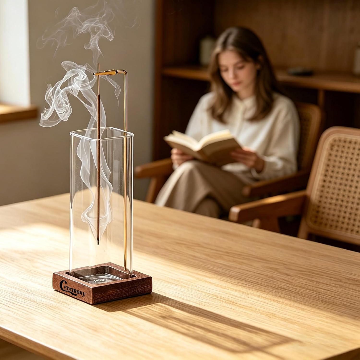 Wooden Incense Holder With Glass Ash Catcher Square Incense Burner Stand For Home Meditation Relaxation And Decorative Use photo 2