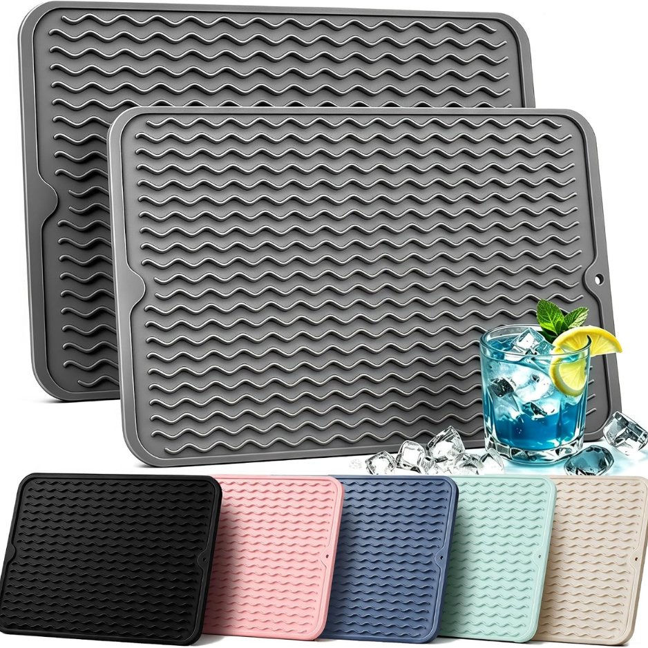 2 PACK  Dish Drying Mat For Kitchen Rack Waterproof Sink Placemats  Bar Accessories Holder  Home Dining Decor photo 1