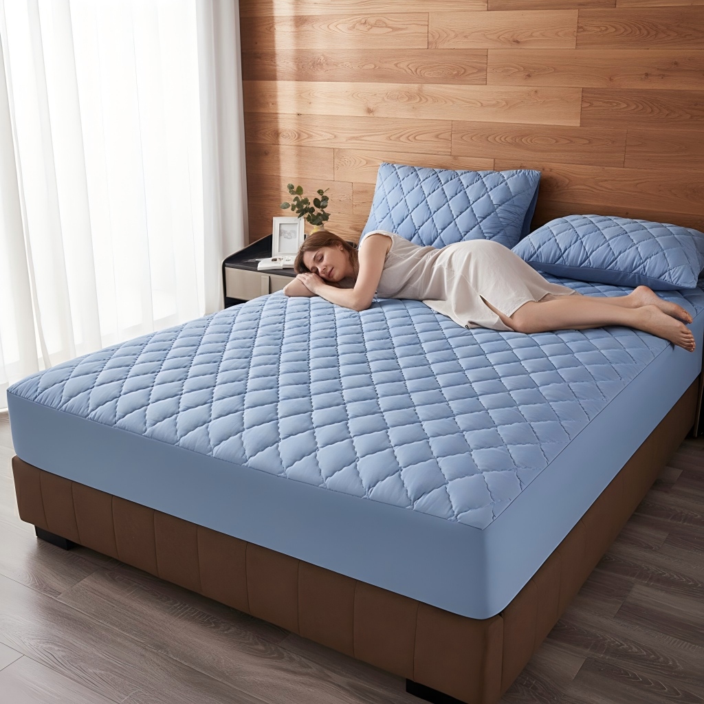 1PC Quilted Fitted Sheet Deep Pocket Mattress Protector Soft Breathable Bed Sheet For Bedroom photo 4