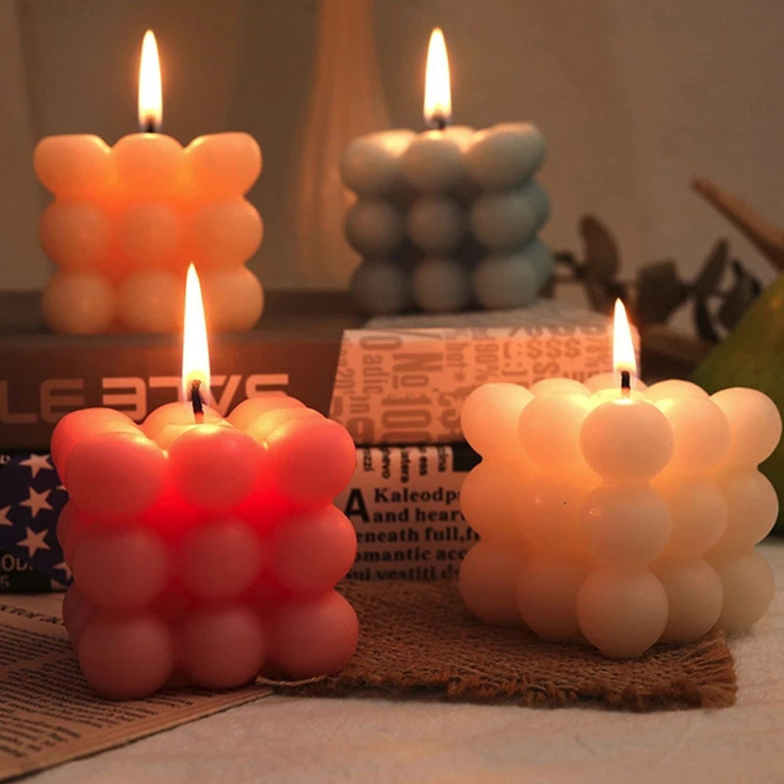 2Pcs 6 Cavities 3D Cube Candle Mould Silicone Square Bubble Dessert Mold photo 5