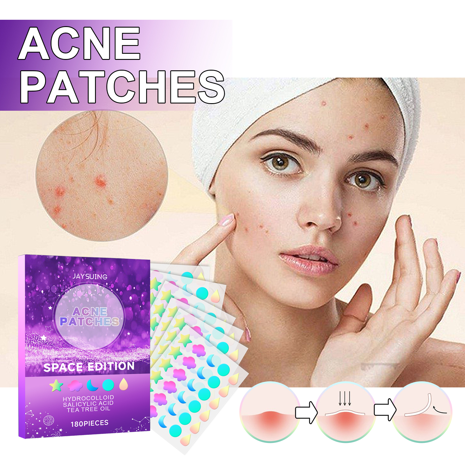 Jaysuing Acne Patches, Lightening Facial Acne Pimples Closed Repair Balance Skin Delicate Pore Care photo 5
