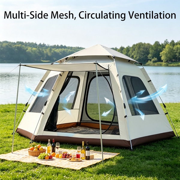 Cream White Instant Pop Up Tent - 3 Second Quick Setup Outdoor Shelter, Windproof Waterproof With Panoramic Mesh Skylight, Extra Spacious Sunshade Canopy For Picnic, Beach, Backyard, Music Festival photo 4