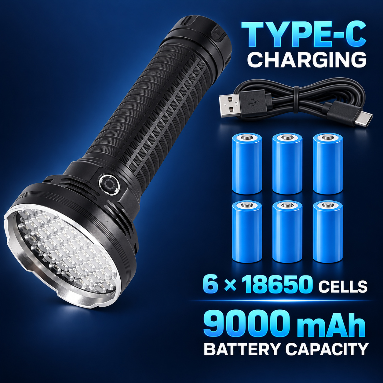 Rechargeable Type C LED Work Light 9000mAh W5203 2 7500LM SOS Mode Flashlight Wrist Strap photo 4