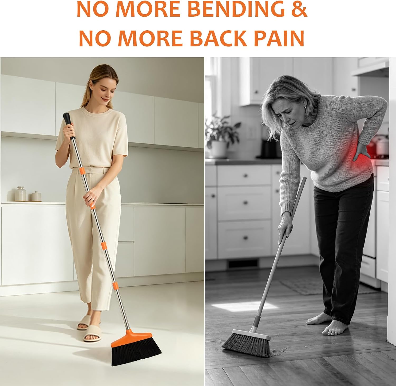Broom And Dustpan Set, 54.33 Inches Long Handle, Upright Dustpan With Lightweight Stainless Steel Rod, Upright Dustpan, Suitable For Various Scenarios Such As Kitchen, Office And Cleaning Pet Dog Hair photo 5