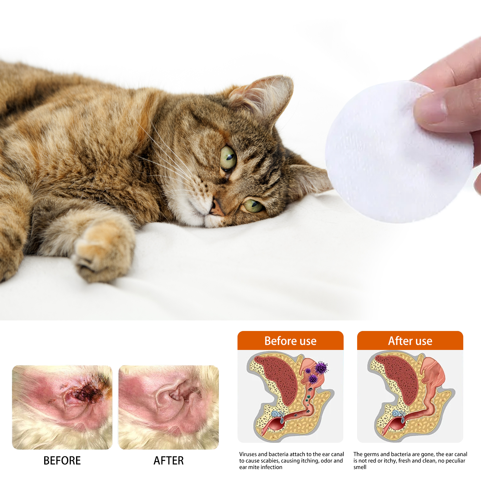 Yegbong Pet Ear Wipes, Pet Ear Cleaning Deodorizing Removing Mite And Earwax Cleaning Wipes photo 5