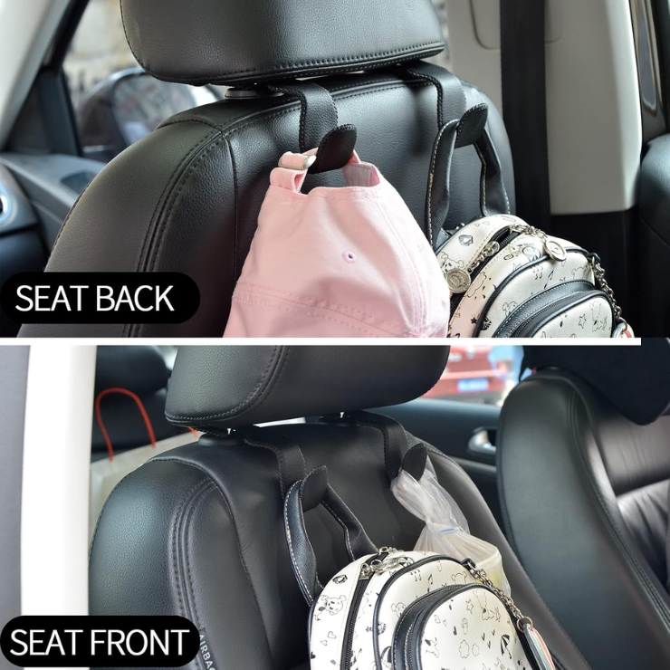 2 Pack Car Headrest Hooks, Microfiber Leather & Alloy Purse Hook Holds 45lb photo 2