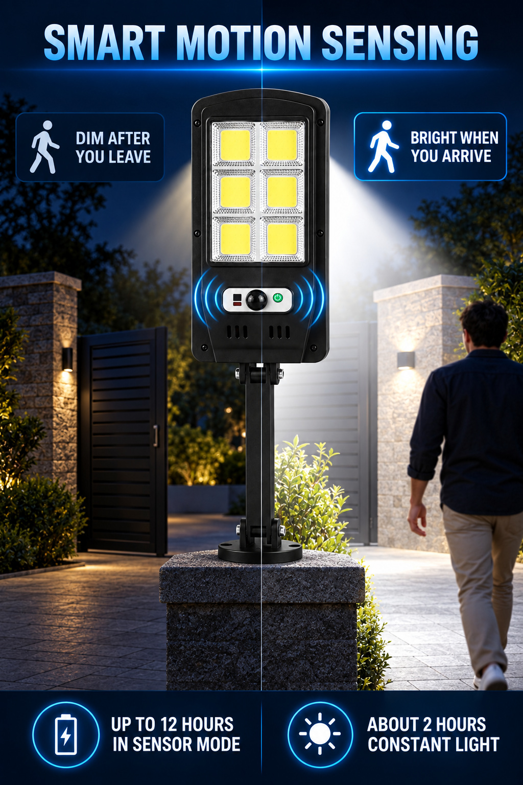 Solar Powered Rechargeable Motion Sensor Waterproof LED Work Light 30W 1500mAh For W756 6 COB photo 6