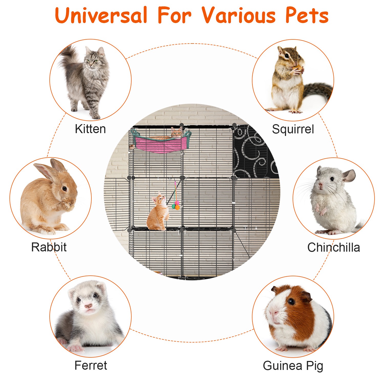 3-Tier Cat Cage Enclosure Indoor Cat Cage Playpen With Hammock Toy Ball Ladder DIY Iron Wire Cat House Kennels Crate For 1-2 Cats Ferret Rabbit Small Animals photo 7