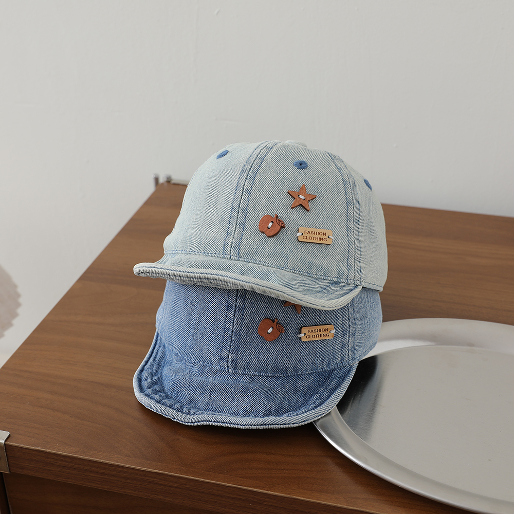 Star Apple Patch Children's Denim Baseball Cap - Retro Washed Soft Top Children's Baseball Cap For Outdoor Versatility photo 3