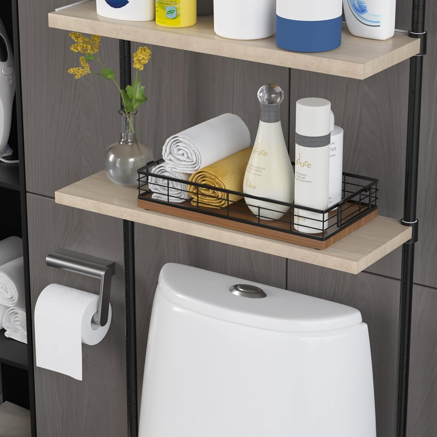 Toilet Paper Basket, 13 Bathroom Toilet Tank Basket With Handles Walnut photo 5