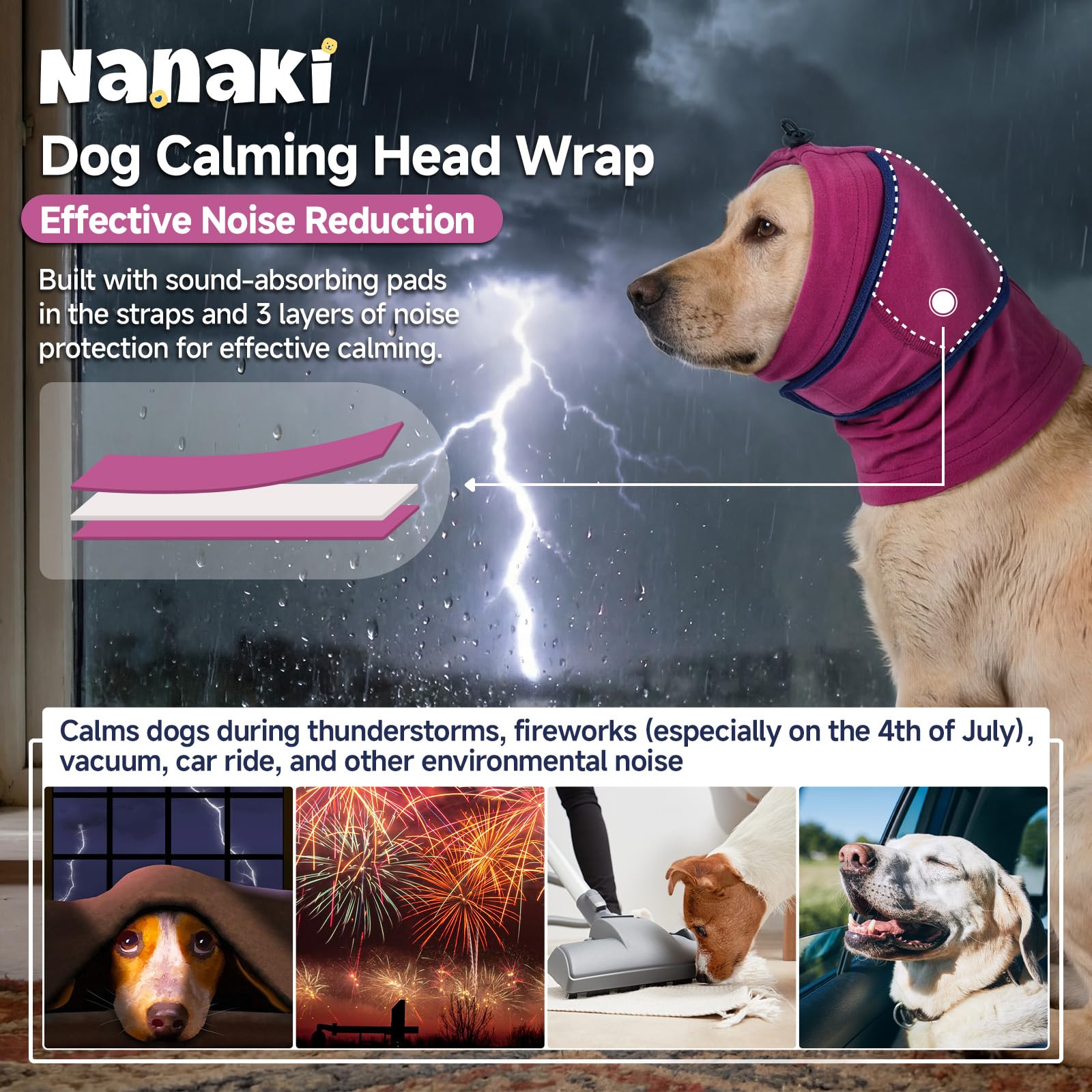Calming Hoodie Quiet For Fireworks,Dog Ear Wrap Hematoma Head Cover  Soft,Anti Flapping, Snoods For Dogs For Eating & Drinking, Adjustable Dog Ear Protection For Bath,Blow photo 2