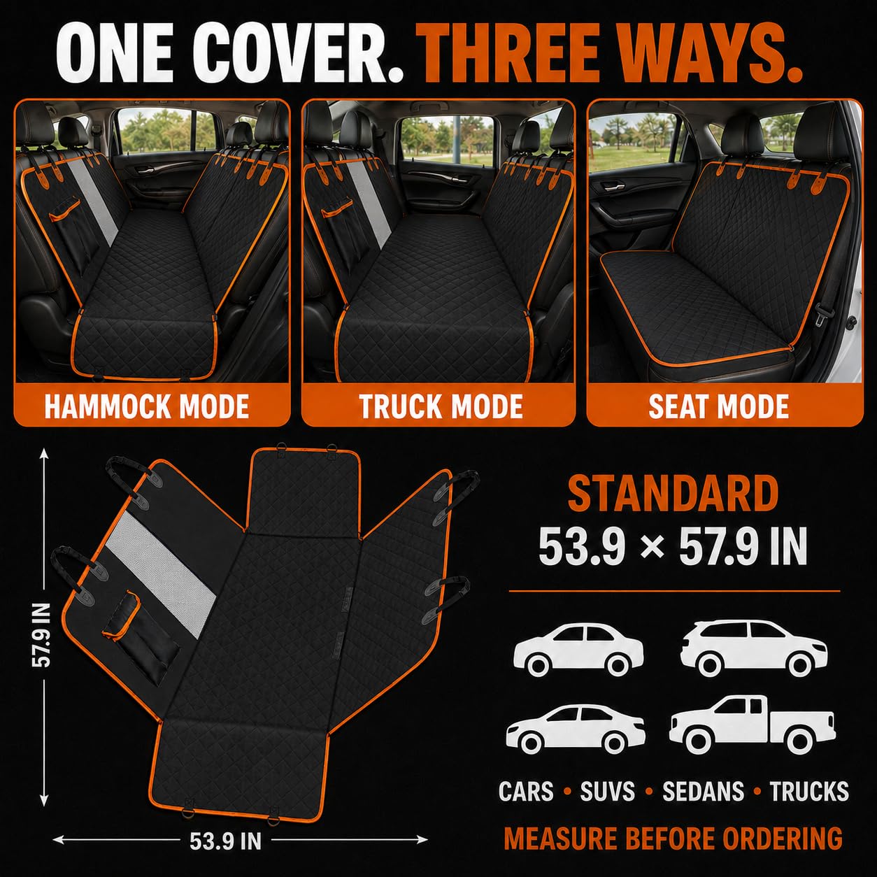 Dog Car Seat Cover For Back Seat,  Waterproof Hammock For Cars And SUVs Scratch-Resistant, Non-Slip Design With Mesh Window, Side Flaps And Storage Pocket, Black photo 6