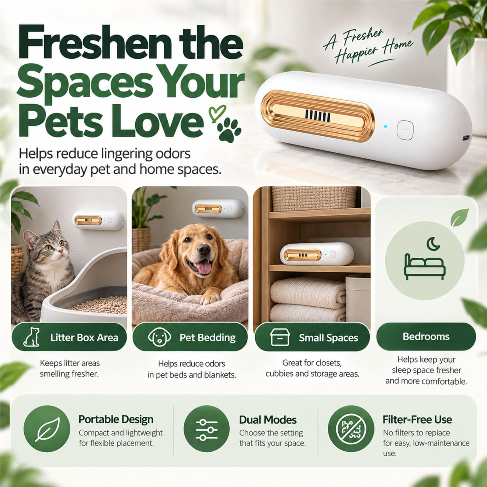 Pet Odor Eliminator, Rechargeable Portable Deodorizer For Pets  For Cats, Dual Modes With Filter-Free Design For Litter Boxes, Friger, Bedrooms And Small Spaces photo 2