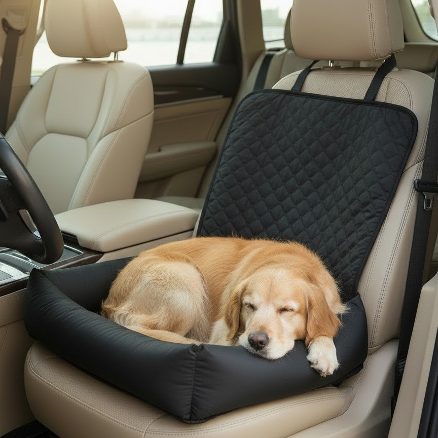 Dog Car Seat For Small Medium Dogs, Pet Front Seat Protector, Black Waterproof & Scratch-Proof Dog Car Seat Cover Booster Sofa, Non-Slip Portable Travel Safety Pet Carrier Bed For Car Truck SUV photo 6