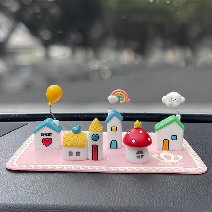 5 Pcs Colourful Fairytale House, Cute Car Dashboard Decor & Funny Rearview Mirror Ornaments, Fairy Garden Landscape Decor photo 7