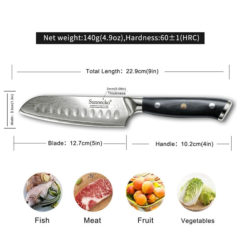 Japanese Santoku Knife 5'' Kitchen Knife Damascus VG10 Steel Cutlery Chef Knife photo 4