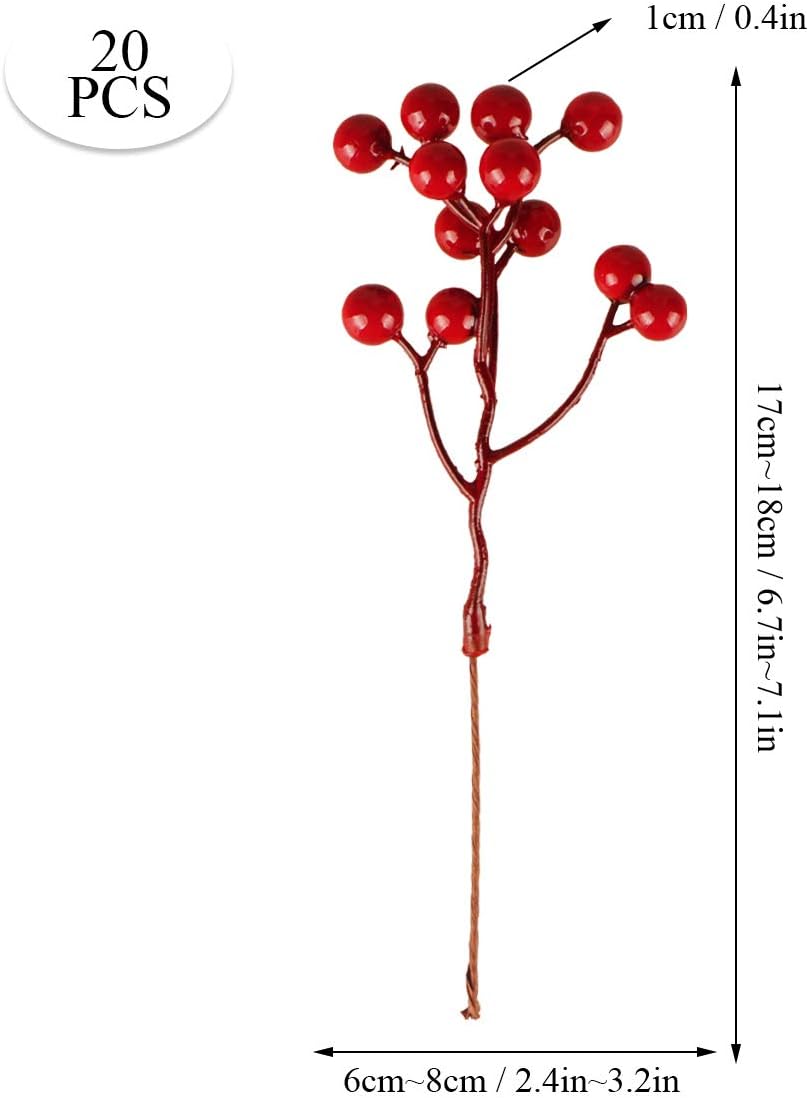 Artificial Red Berry Stems 20 Units, 7.1 Inch Burgundy Holly Berry Picks For Christmas Tree, Crafts, Wedding And Home Decor photo 5