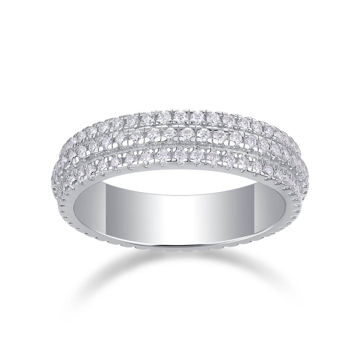 S925 Silver 4.0g Platinum Plated Moissanite Ring, 5.0mm 140pcs D VVS1 Pave Band, GRA Certified US 5-9 photo 7