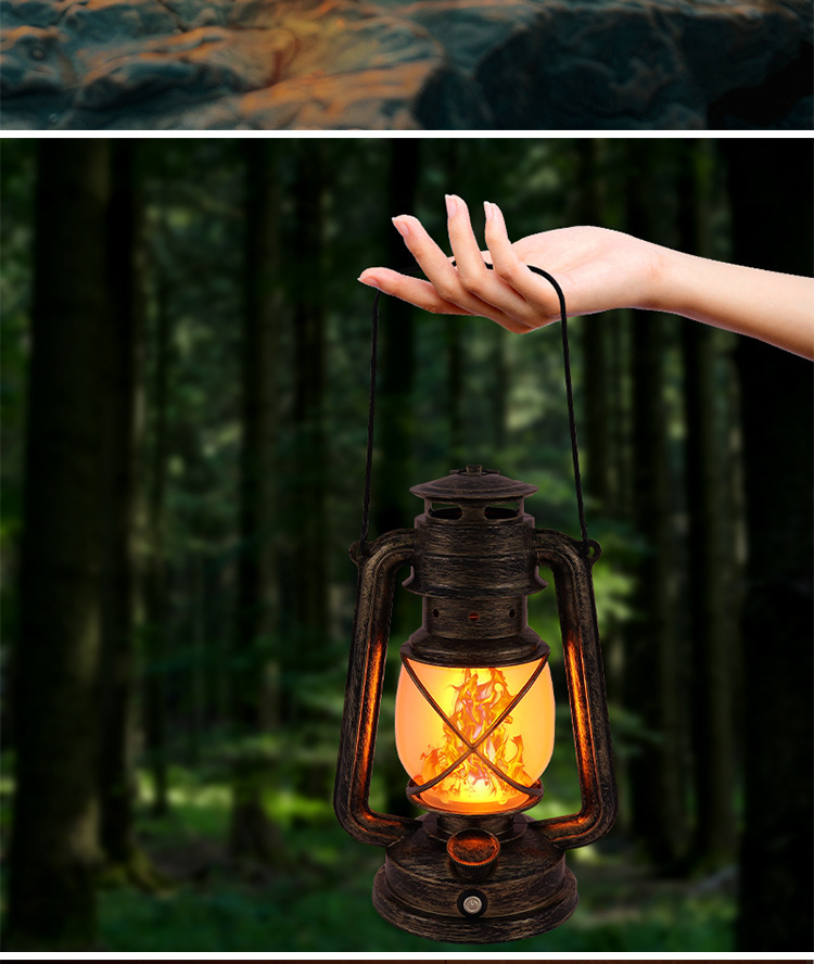 LED Rechargeable Table Lamp, Retro Flame Table Lamp For Outdoor Camping And Bars, Portable Hanging Retro Hurricane Lantern For Tents photo 3