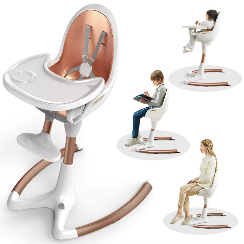 Luxury Baby Dining Chair With Adjustable Seat Height & Removable Tray, High-end Baby High Chair, White Gold photo 2