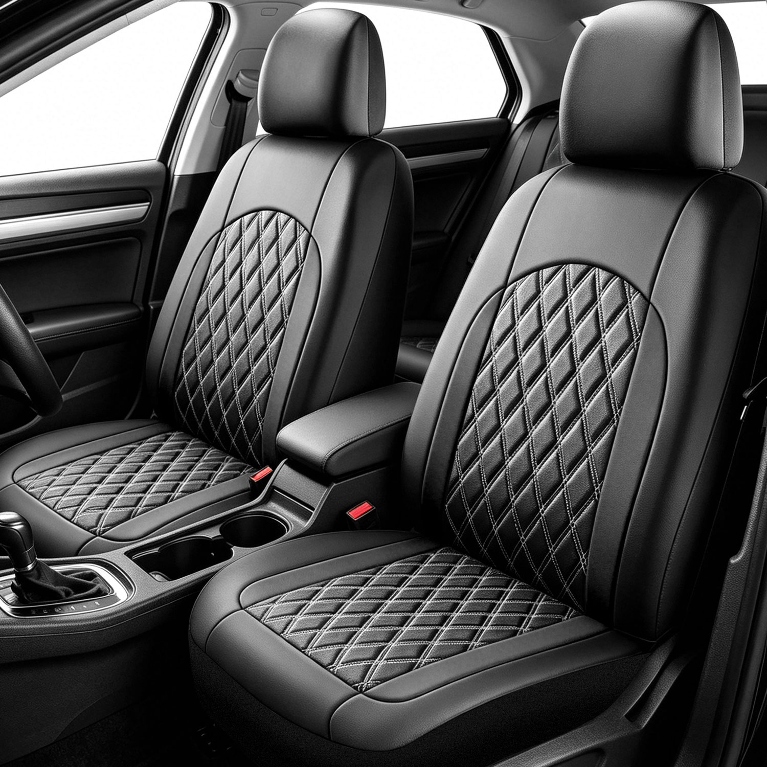 5-Seat Car Seat Cover, Single-Stitch Diamond Pattern, Quilted And Embroidered, Synthetic Leather, PVC Leather, Exported To Europe And America photo 4