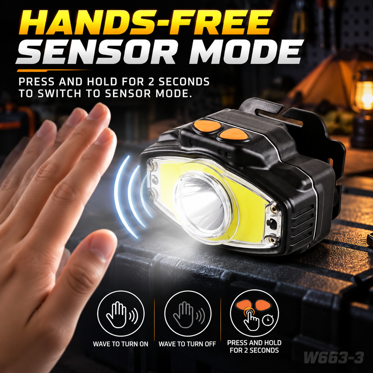 W663 3 Hands Free COB LED Headlamp 10W 4000mAh Rechargeable Type C For Camping Hiking photo 3