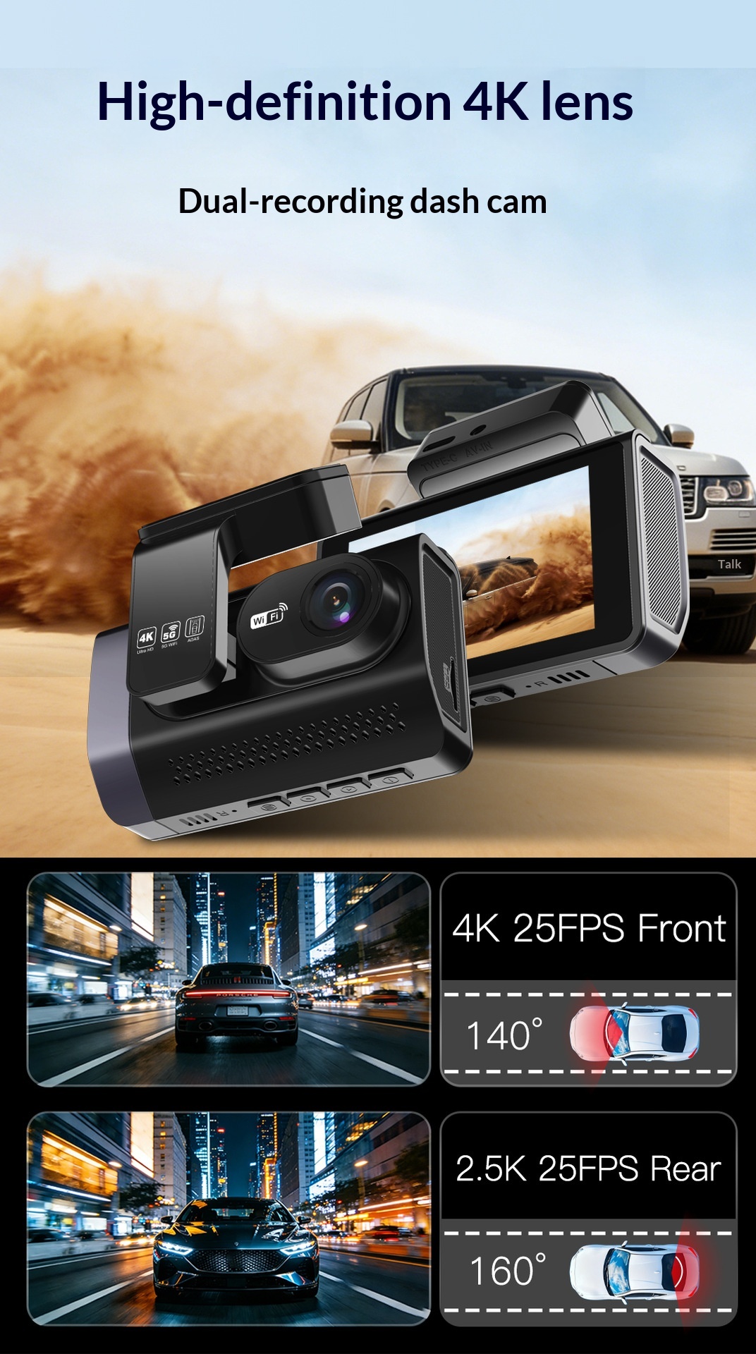 High-definition Car 4K Front And Rear Dual-recording In-vehicle Dashcam photo 7