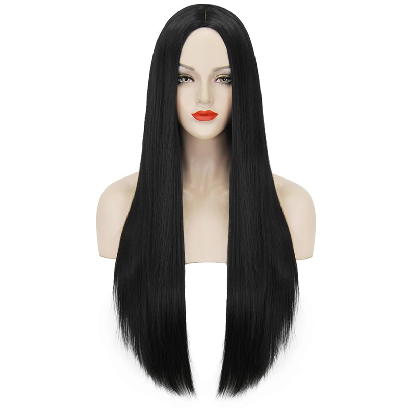 40Inch 100cm Long Women's Long Straight Black Wig Anime Costume Party Wig photo 3