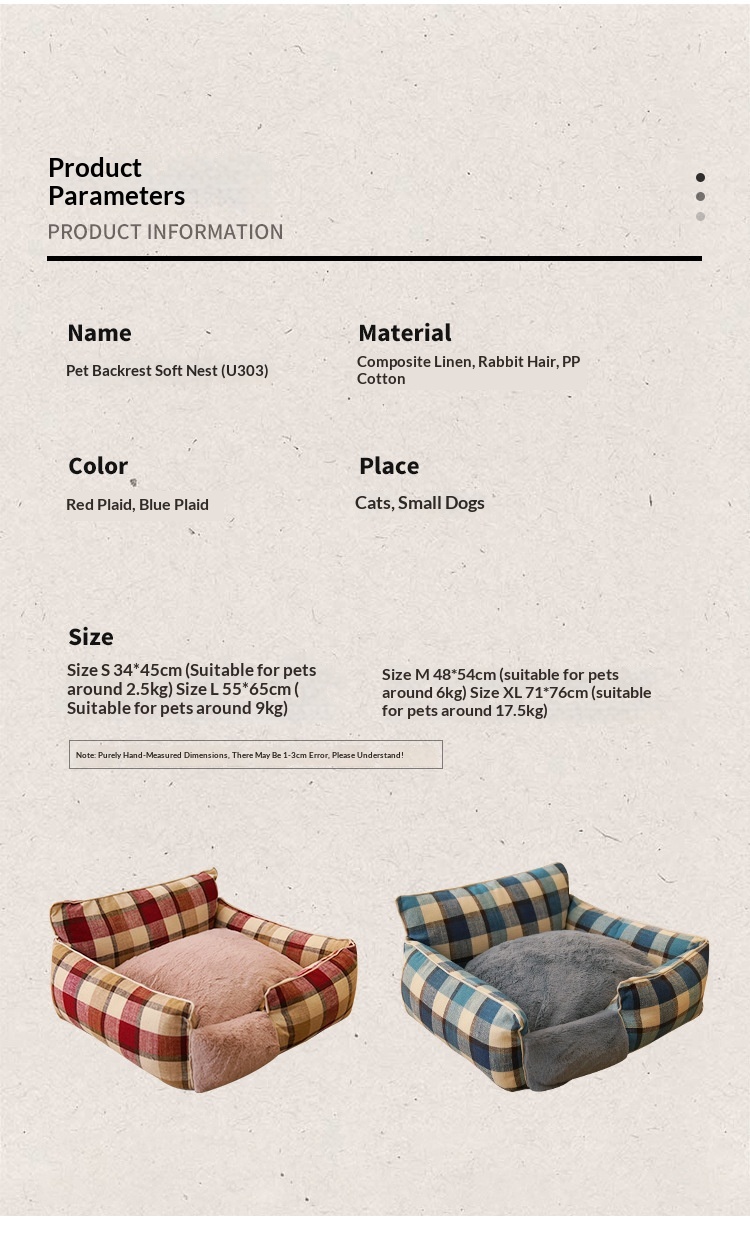 Retro Plaid All-Season Washable Pet Bed, Chew-Resistant For Small Medium Dogs & Cats photo 7