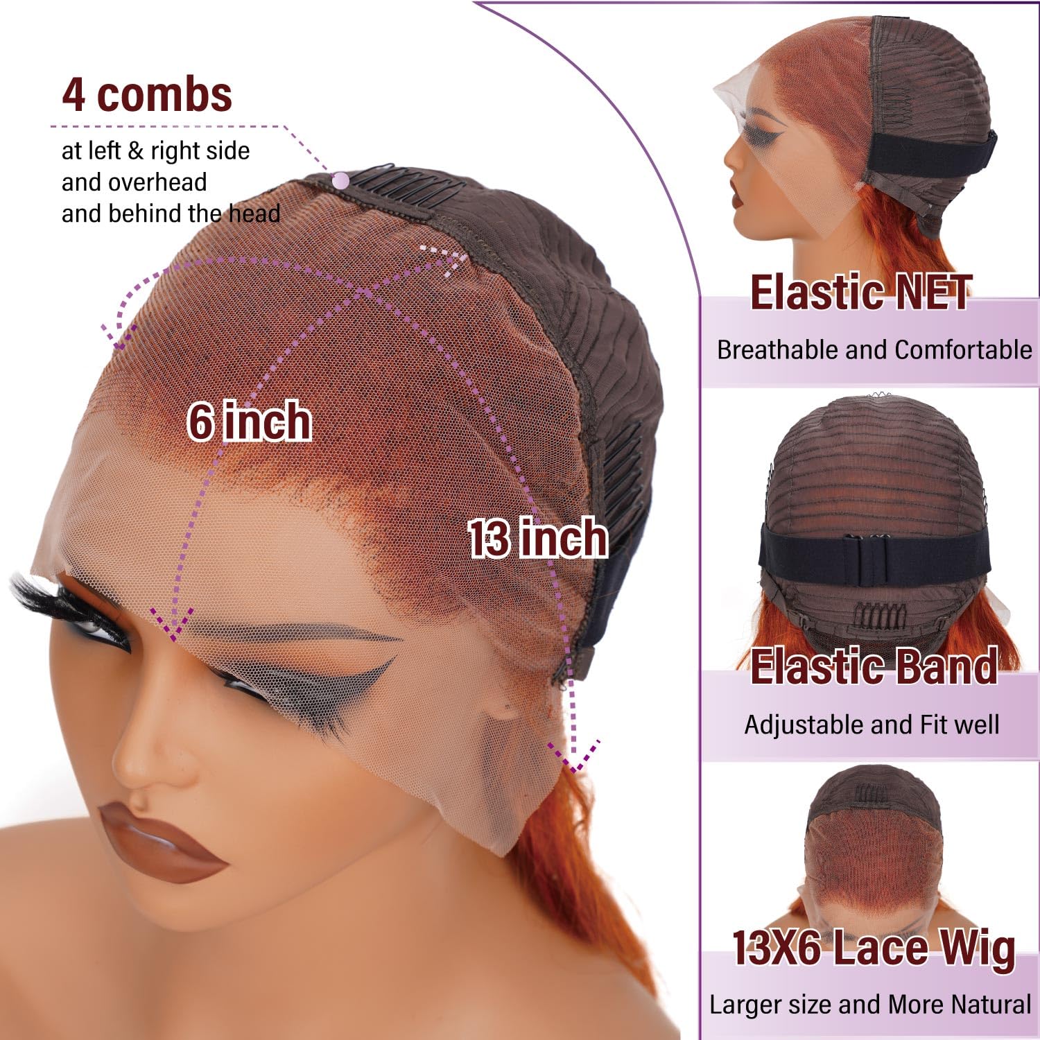 13x6 Lace Front Human Hair Wig Body Wave, Ginger Yellow, Density photo 5