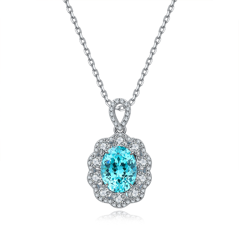 S925 Silver 4g Lab-Created Cobalt Spinel Paraiba Necklace, 7x9mm Pendant, 40&5cm photo 8
