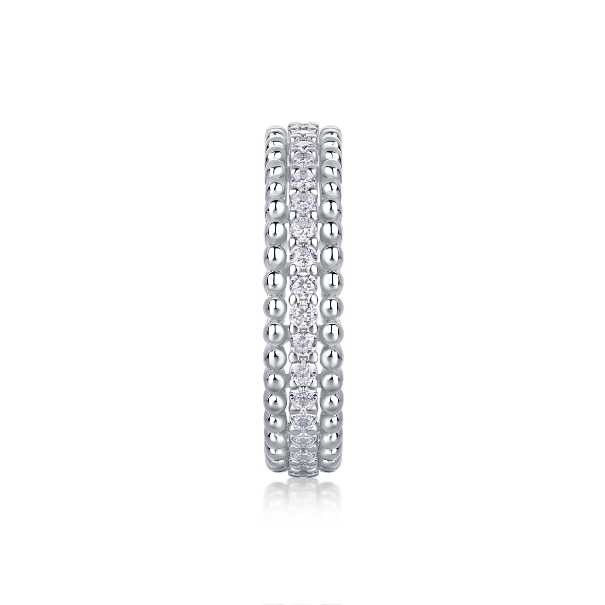 S925 Silver 2.4g Platinum Plated Moissanite Ring, 4.3mm Beaded & Pave Band, D VVS1 GRA US 5-9 photo 2