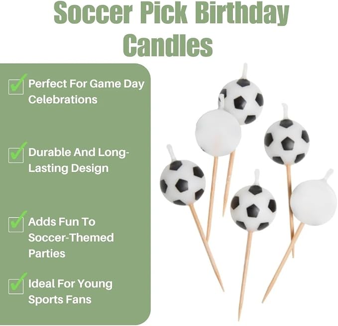 6-Piece Soccer Ball Birthday Cake Candles For Sports-Themed Party Decorations photo 2