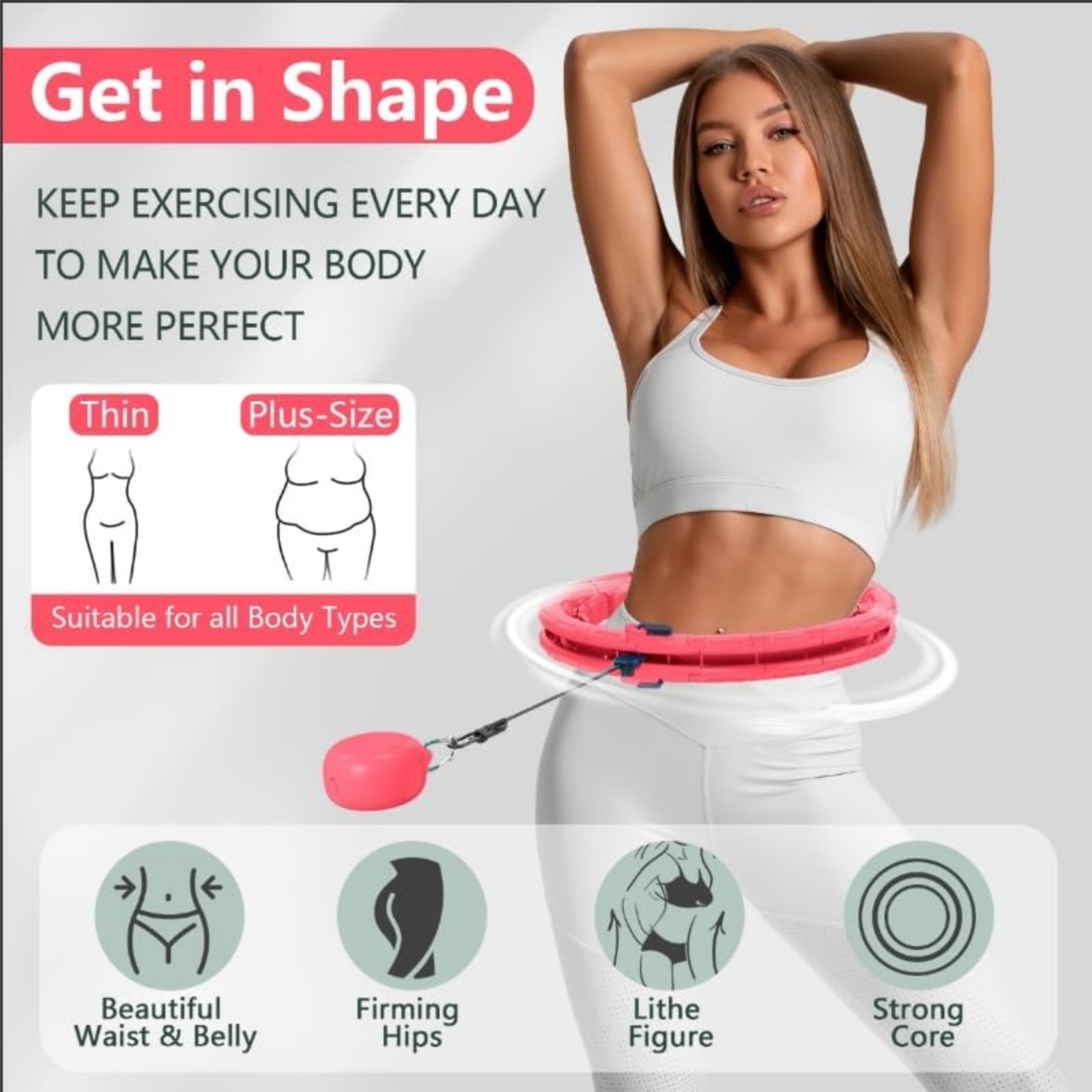Smart Weighted Hula H Oop 24 Detachable Links 0.7lb Gravity Ball 31-47 Inch Adjustable Waist photo 3