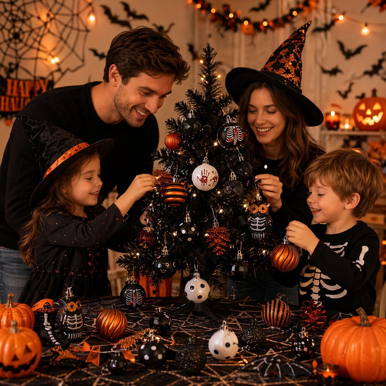 Halloween Tree Ornaments 40 Units, Shatterproof Skeleton Owl Bat Hanging Decorations For Small Tree, Spooky Holiday Home Party Decor photo 2